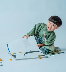 舞う折り鶴を取り入れたシーンで撮る着物姿の七五三の子ども(Orizuru シーン)